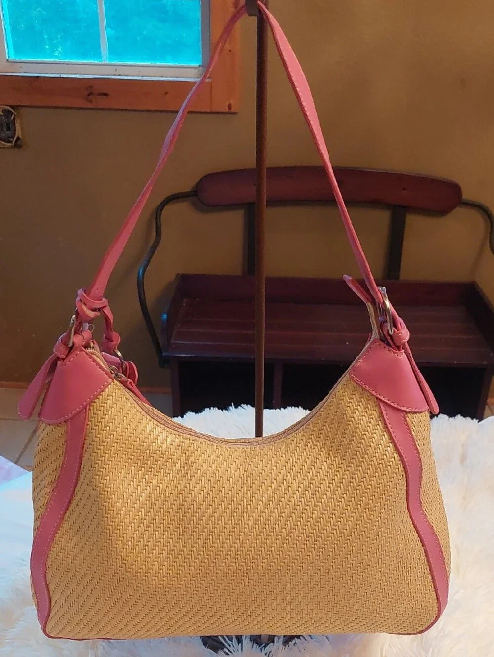 NWT Vintage Y2K Fossil Pink Straw Hobo Shoulder Bag ZB 9388